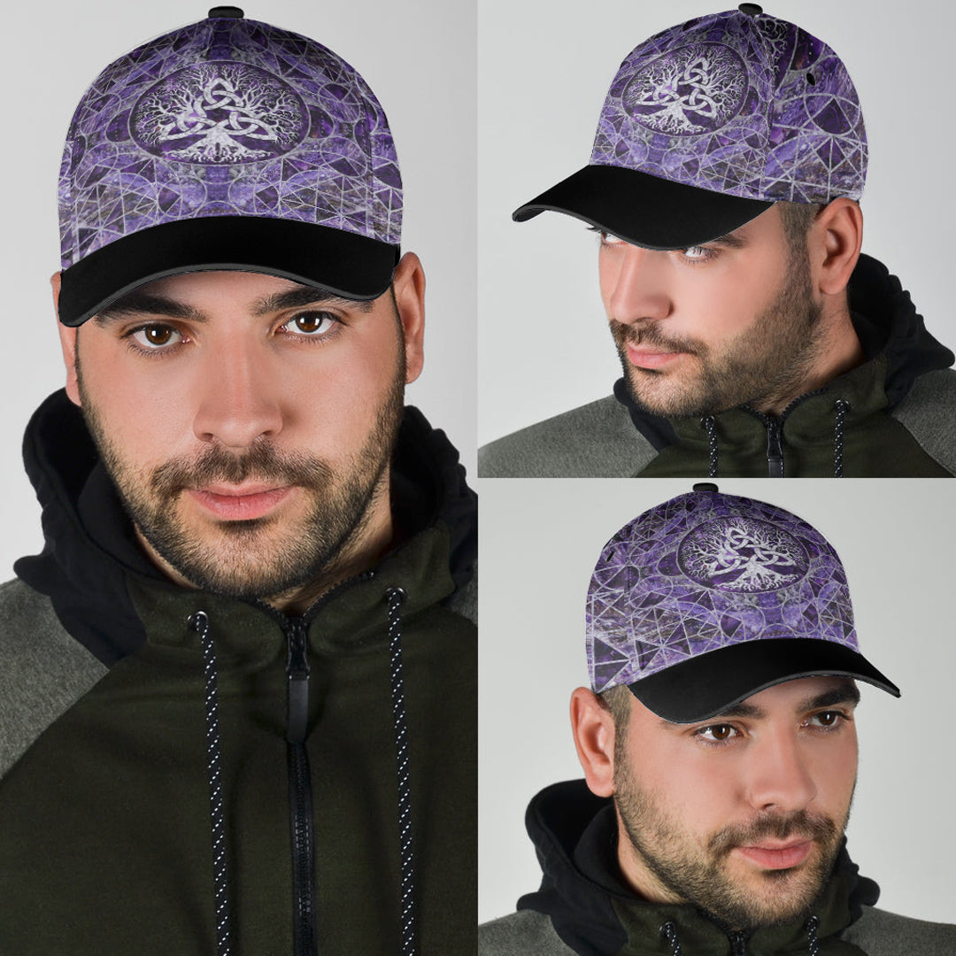 Viking Classic Cap Tree Of Life with Triquetra Amethyst and Silver Classic Cap RLT12