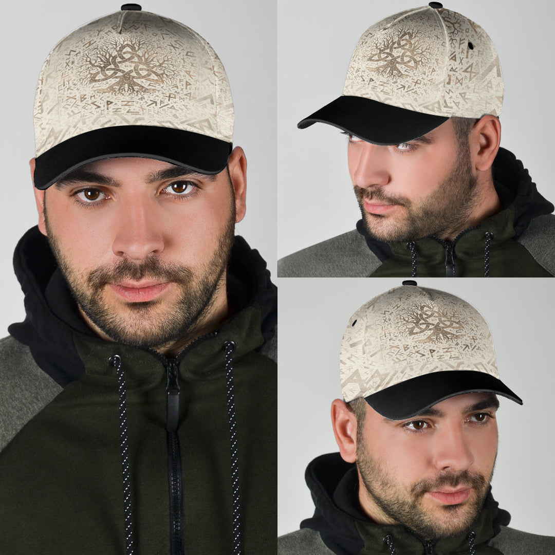 Viking Classic Cap Tree Of Life with Triquetra and Futhark Pastel Gold Classic Cap RLT12