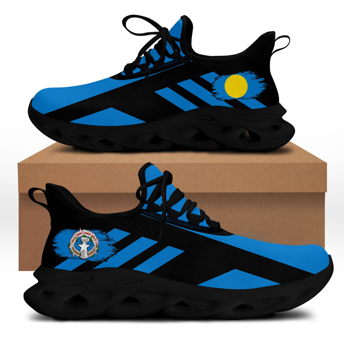 Polynesian Footwear Northern Mariana Flag Sport Clunky Sneakers -Black LT6