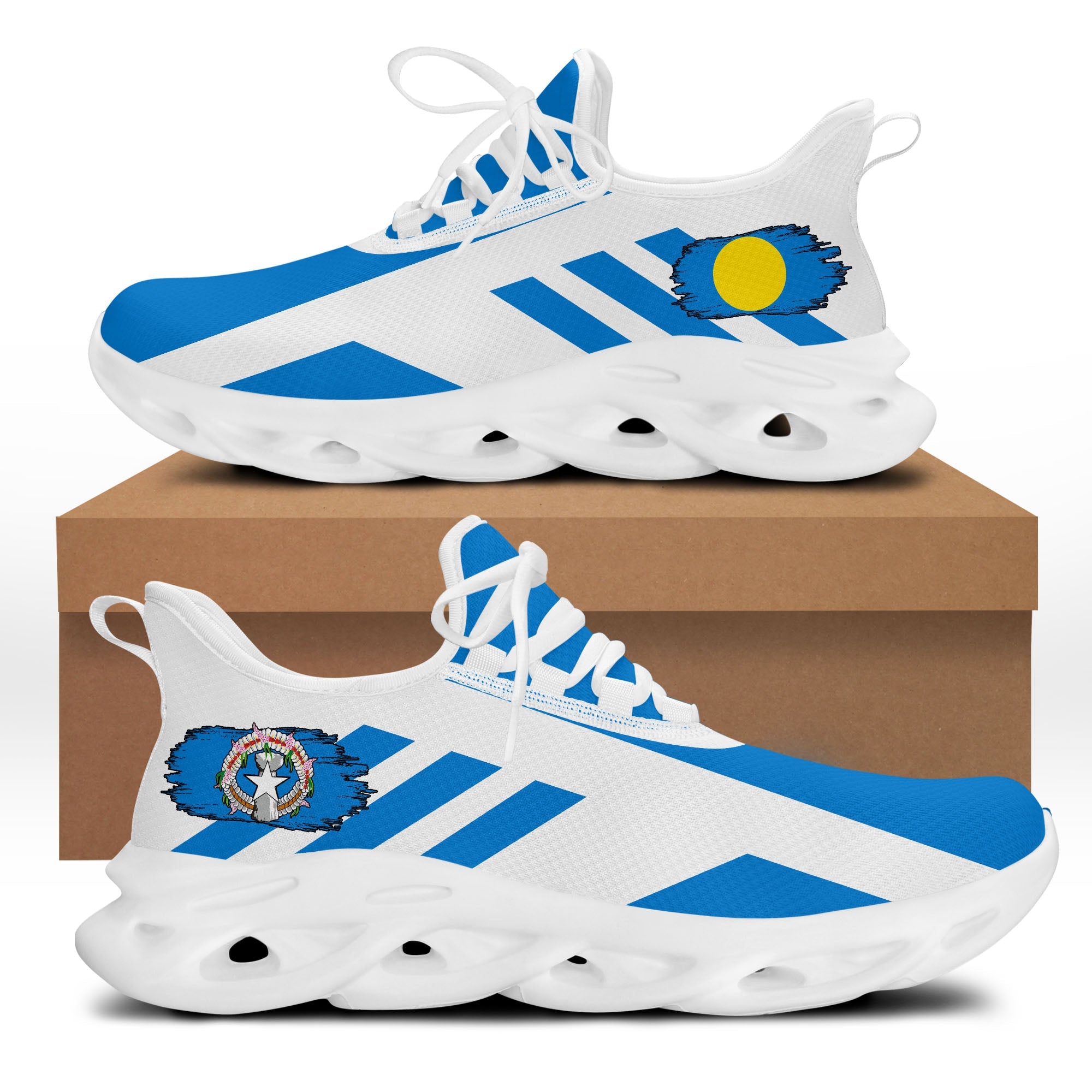 Polynesian Footwear Northern Mariana Flag Sport Clunky Sneakers -White LT6
