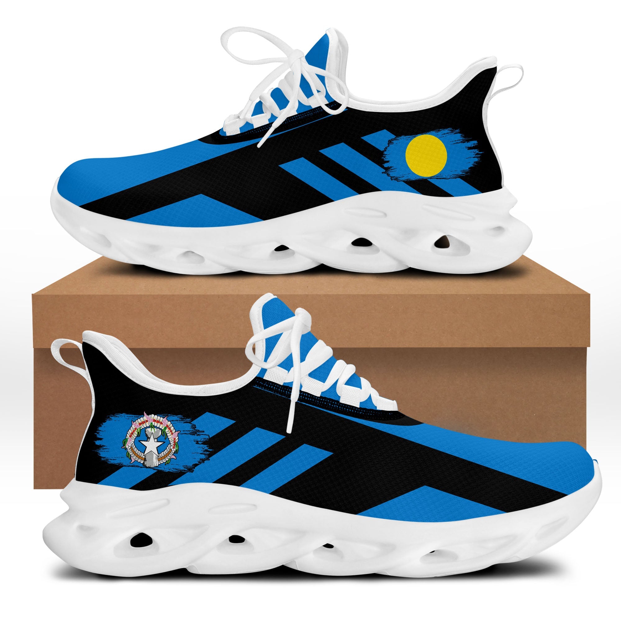 Polynesian Footwear Northern Mariana Flag Sport Clunky Sneakers -Black LT6