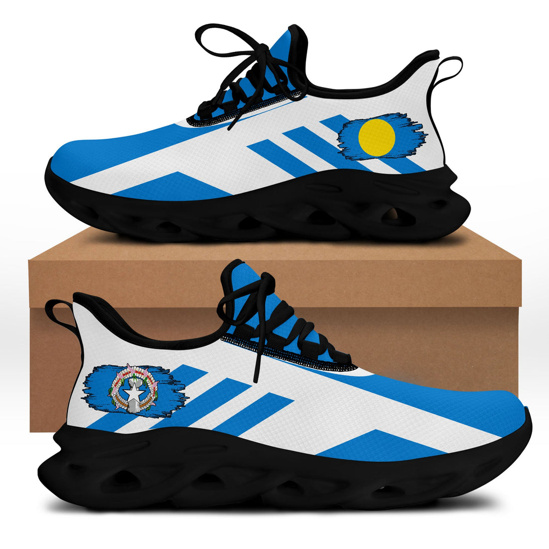 Polynesian Footwear Northern Mariana Flag Sport Clunky Sneakers -White LT6