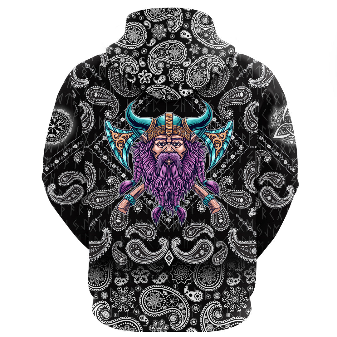 Viking Hoodie Cool Beard With Axe with Bandana Paisley Style RLT12