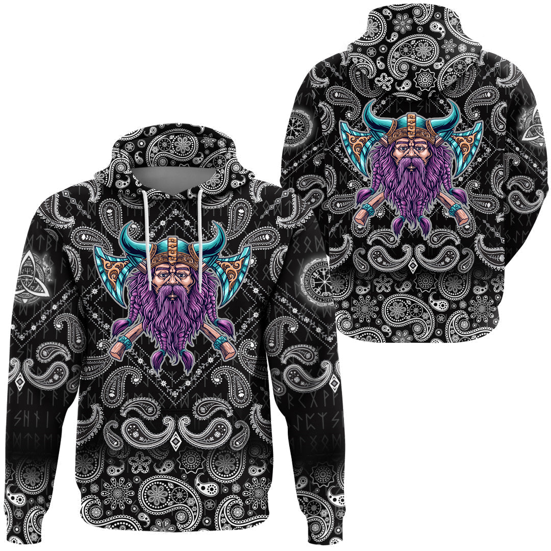 Viking Hoodie Cool Beard With Axe with Bandana Paisley Style RLT12