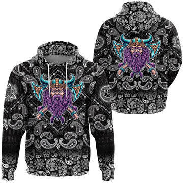 Viking Hoodie Cool Beard With Axe with Bandana Paisley Style RLT12
