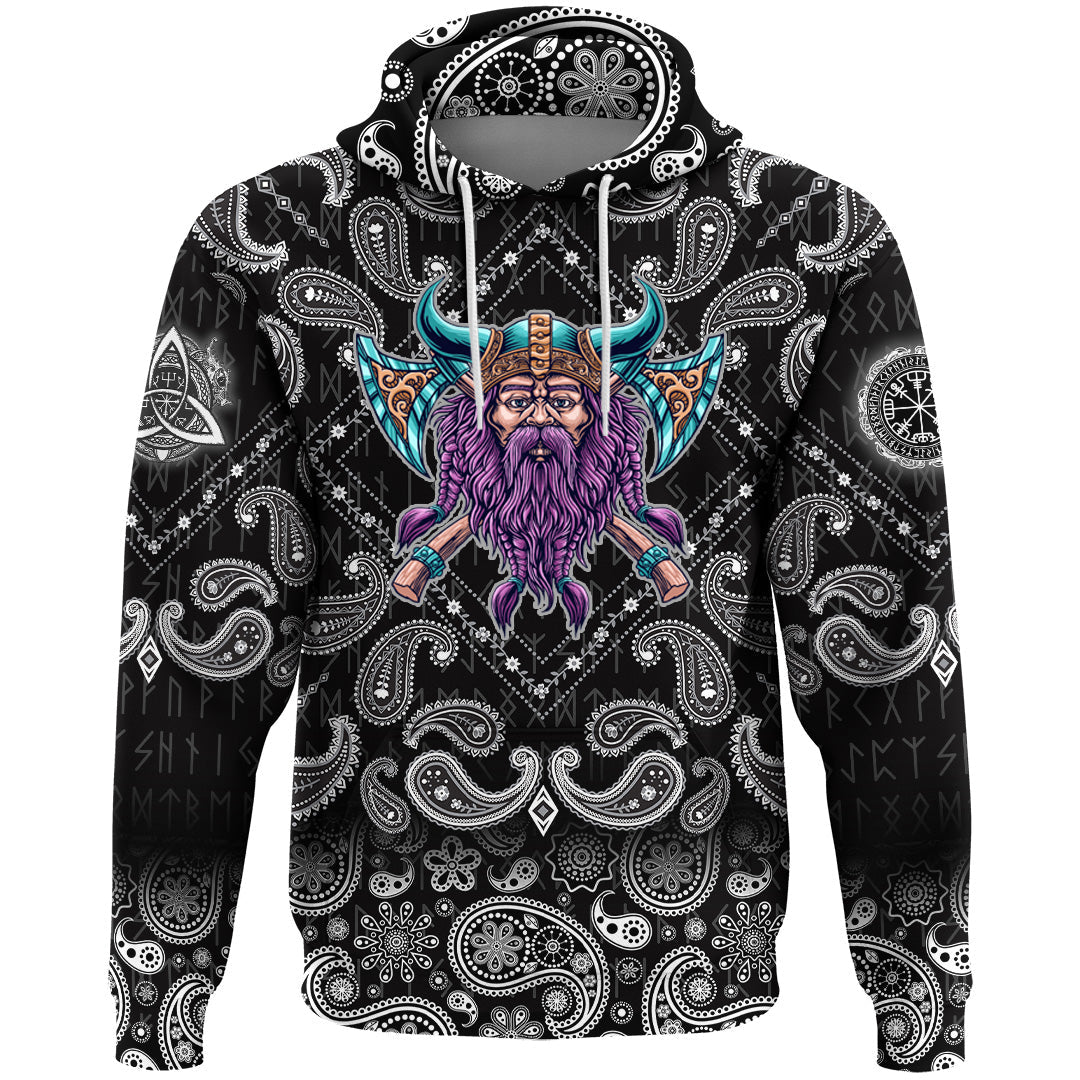 Viking Hoodie Cool Beard With Axe with Bandana Paisley Style RLT12