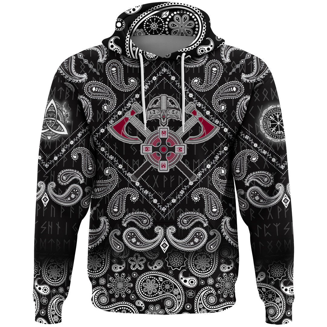Viking Hoodie Crest Crossed Battle Axes with Bandana Paisley Style RLT12