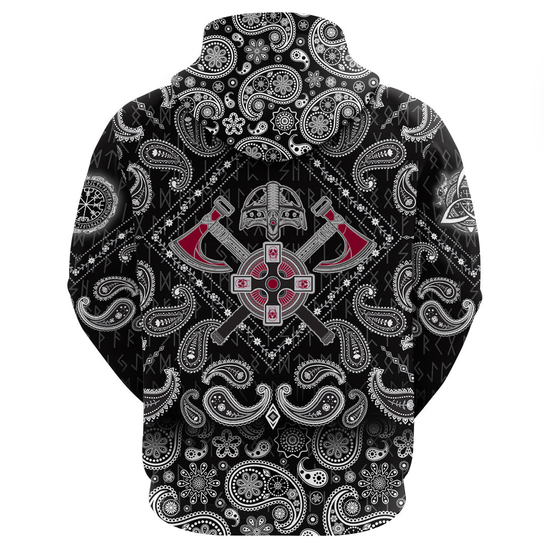 Viking Hoodie Crest Crossed Battle Axes with Bandana Paisley Style RLT12