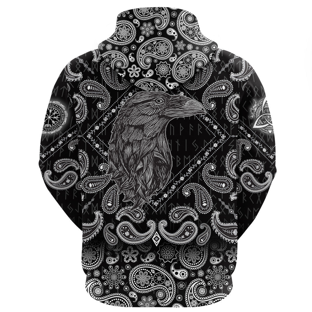 Viking Hoodie Crow Black with Bandana Paisley Style RLT12