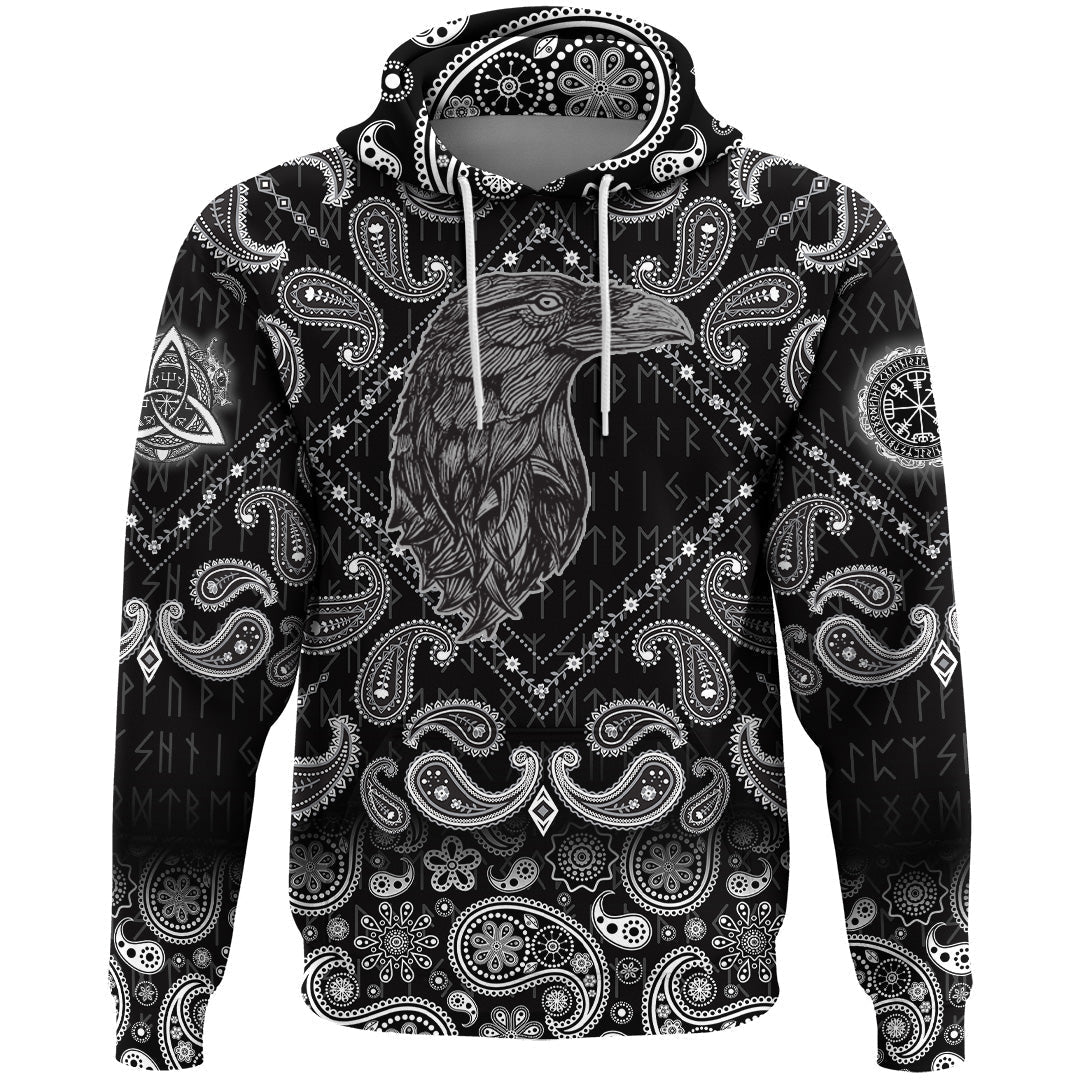Viking Hoodie Crow Black with Bandana Paisley Style RLT12