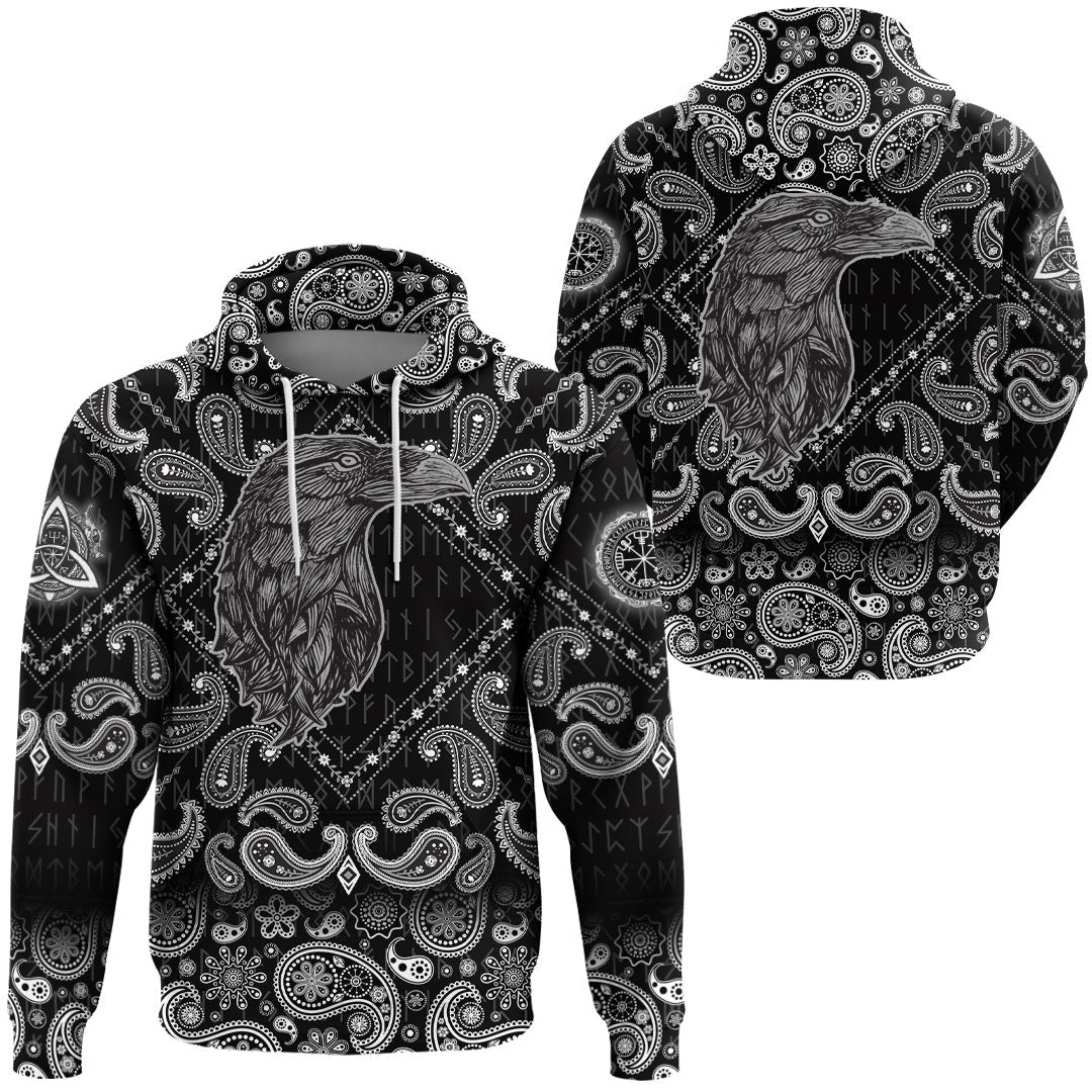 Viking Hoodie Crow Black with Bandana Paisley Style RLT12