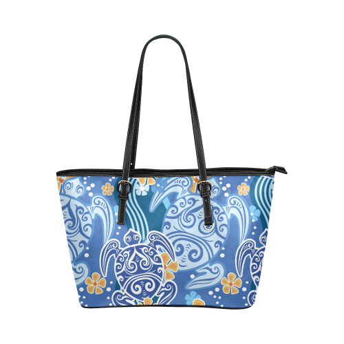Hawaii Turtle Leather Tote Bag, Plumeria Leather Tote