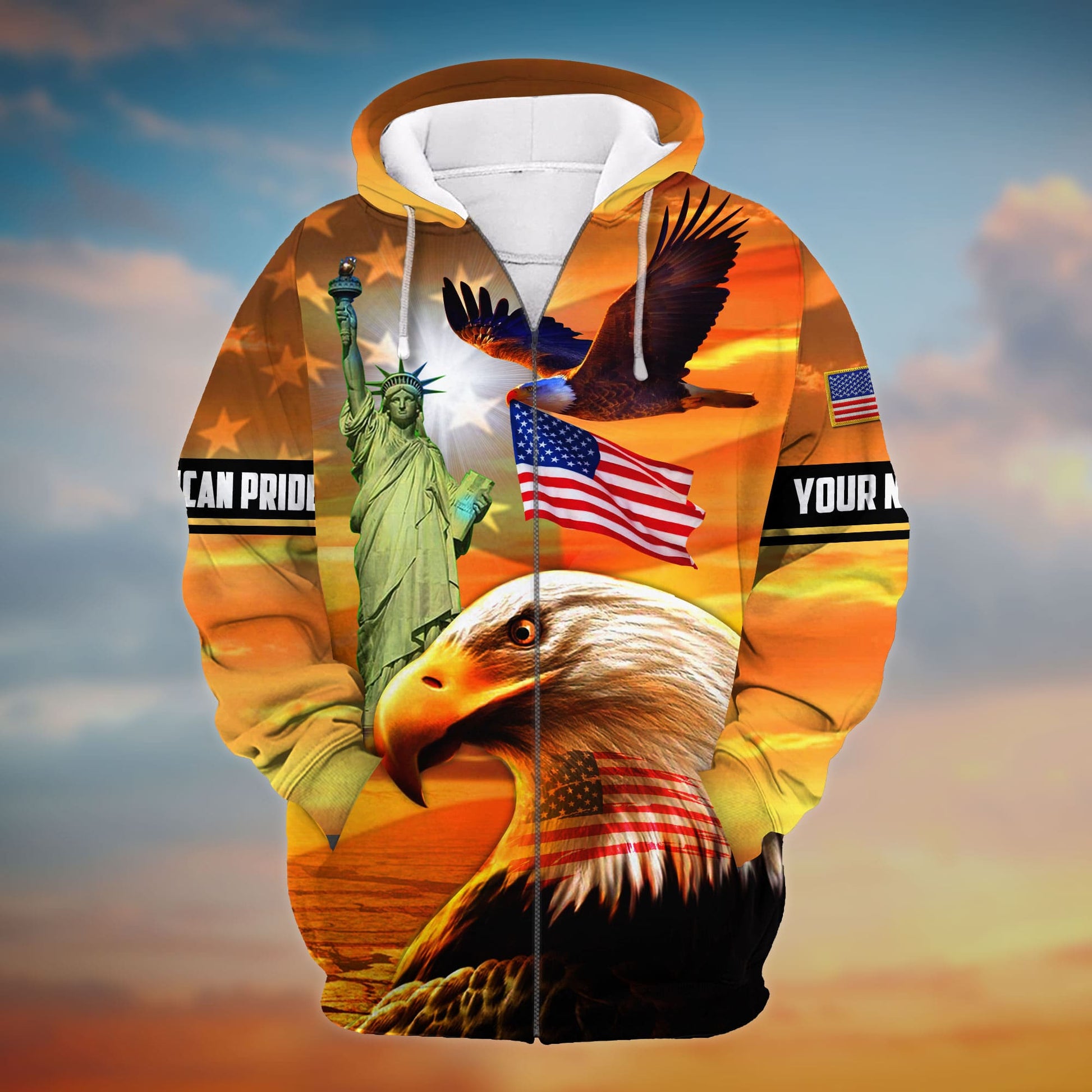 Premium American Pride, Eagle Patriotic 3D Zip Hoodie Printed Personalized