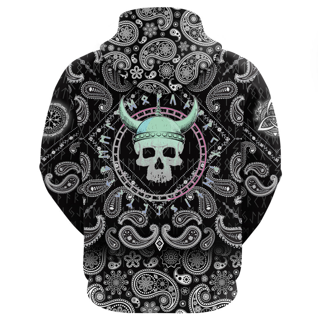Viking Hoodie Demoniac Skull Viking with Bandana Paisley Style RLT12