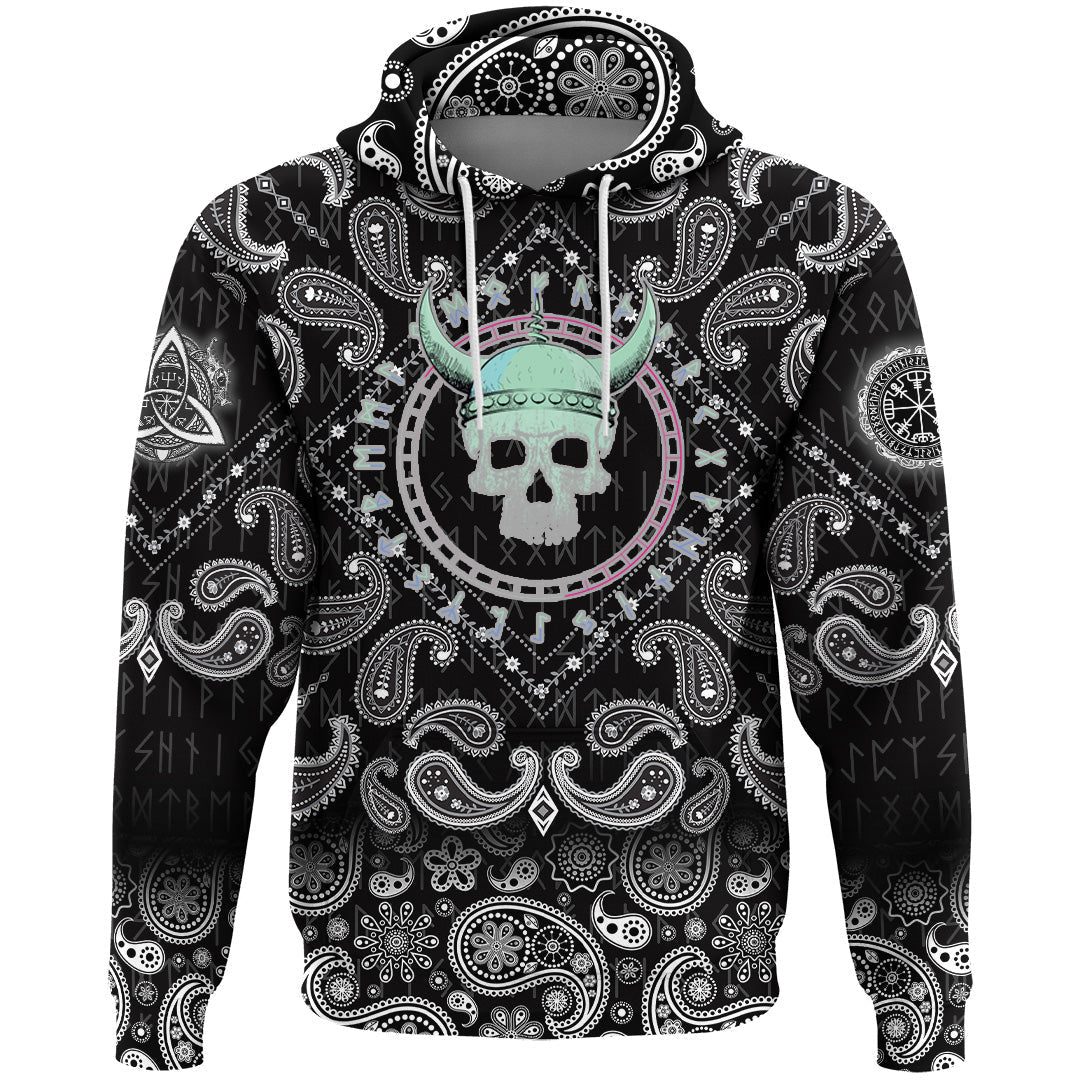 Viking Hoodie Demoniac Skull Viking with Bandana Paisley Style RLT12