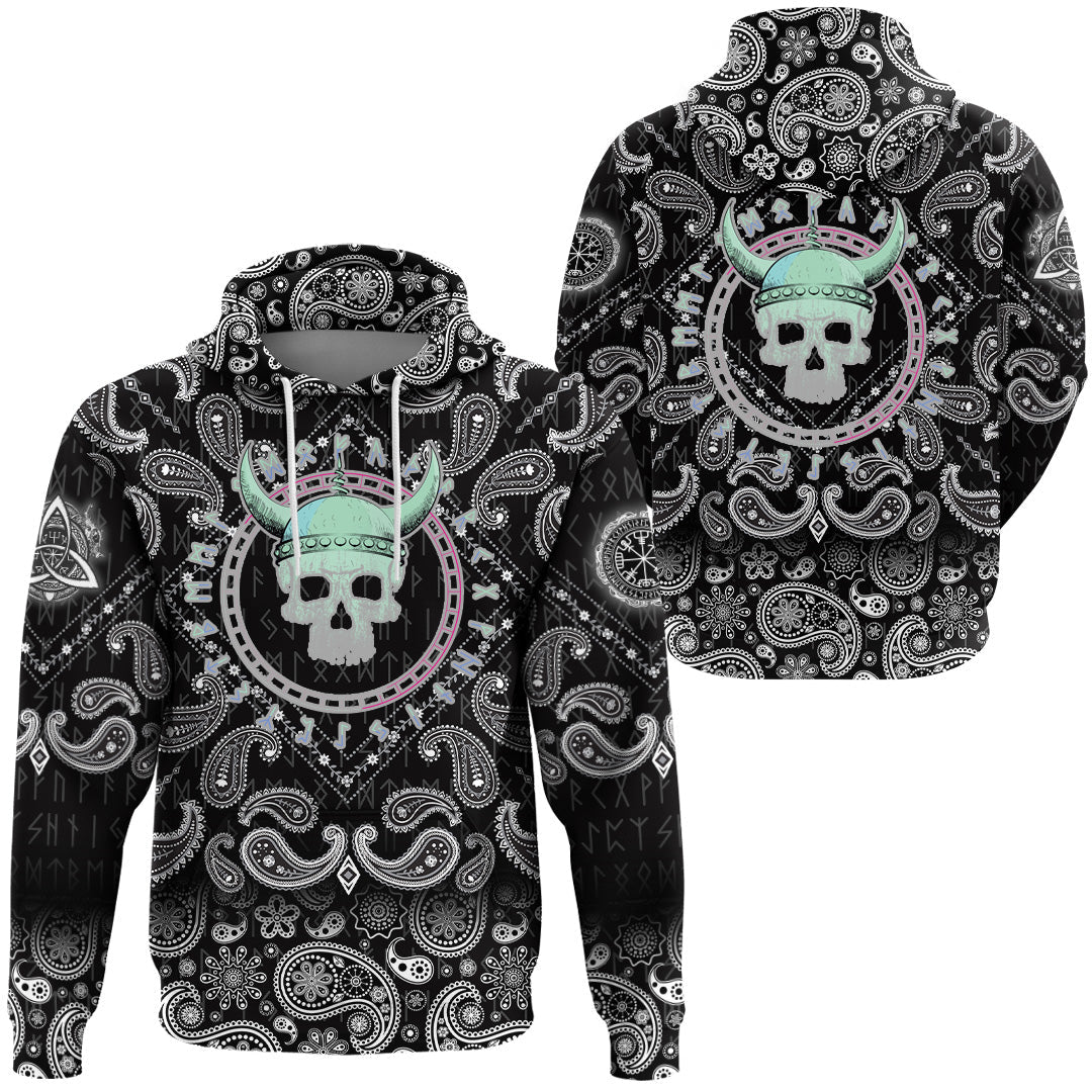 Viking Hoodie Demoniac Skull Viking with Bandana Paisley Style RLT12