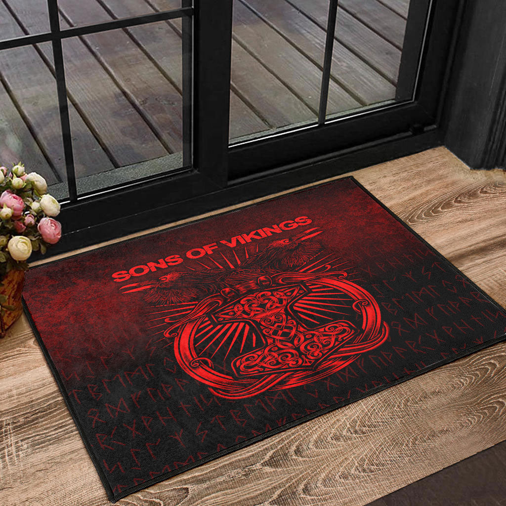 Viking Door Mat Vikings Ravens Mjolnir Red Version Door Mat RLT12