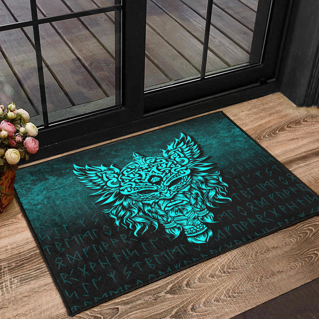 Viking Door Mat Odin The Allfather Asgard God and Chief Of Aesir Cyan Version Door Mat RLT12