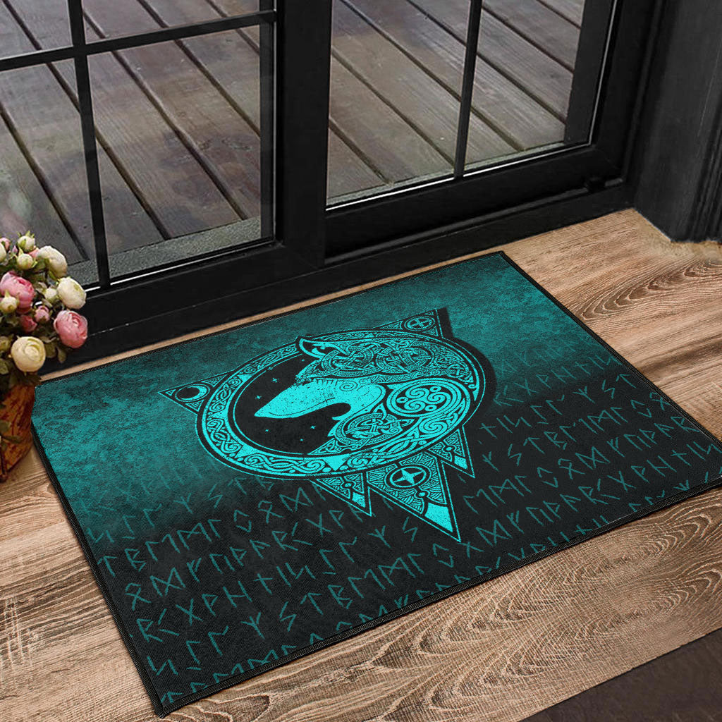 Viking Door Mat Viking Norse Wolf Cyan Version Door Mat RLT12