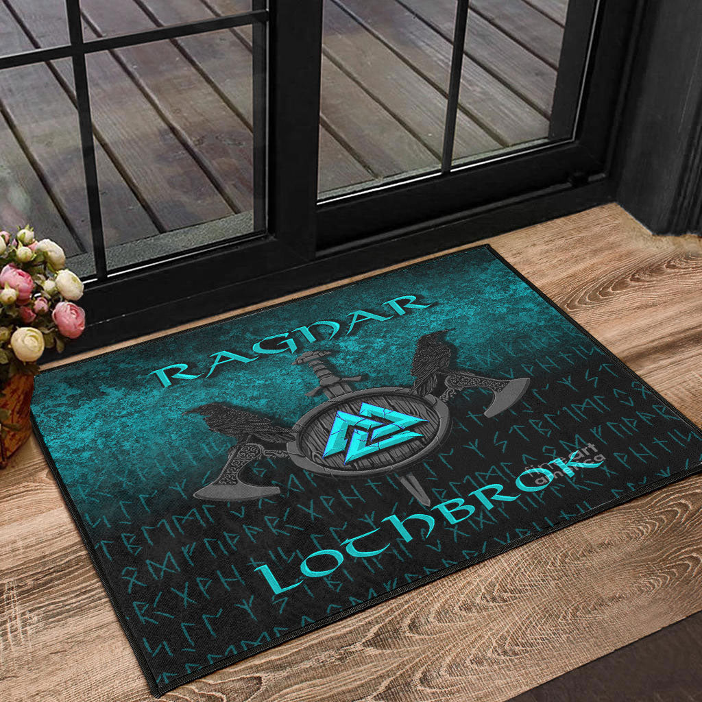 Viking Door Mat Ragnar Lothbrok Ragnar Lodbrok Viking Warrior Cyan Version Door Mat RLT12