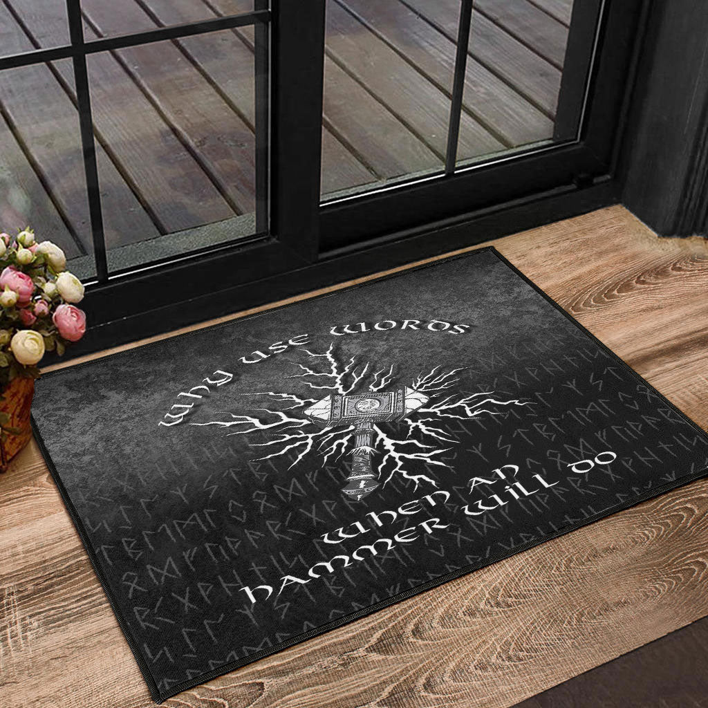 Viking Door Mat Why Use Words When An Hammer Will Do Door Mat RLT12