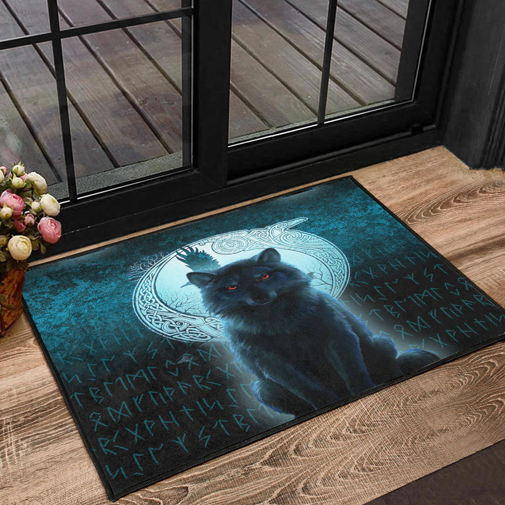 Viking Door Mat Fenrir Viking Wolf Cyan Version Door Mat RLT12