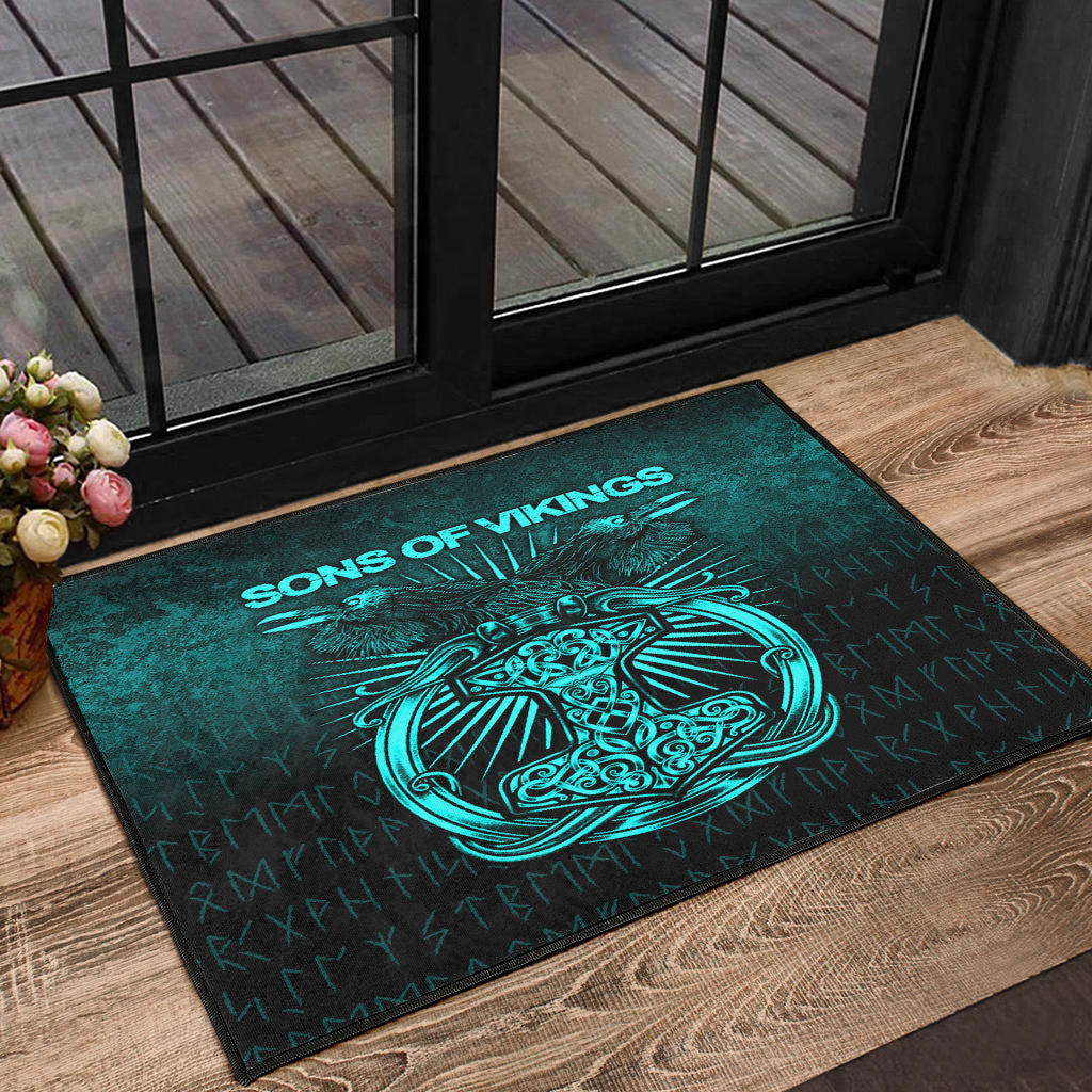 Viking Door Mat Vikings Ravens Mjolnir Cyan Version Door Mat RLT12