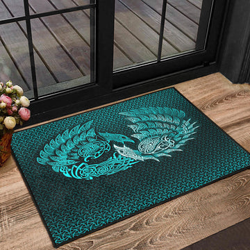 Viking Door Mat Ragnarok Huginn Muninn Cyan Version Door Mat RLT12