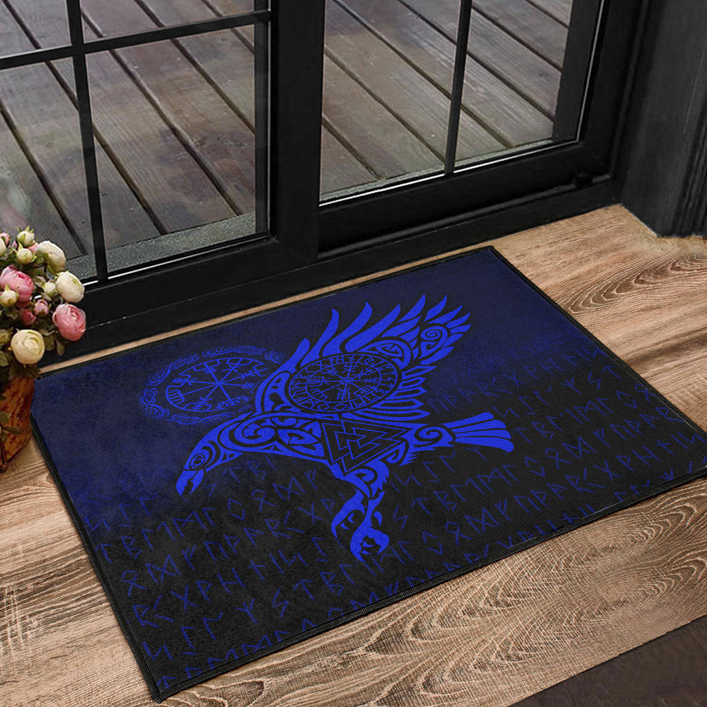 Viking Door Mat Raven Vegvisir Tattoo Blue Version Door Mat RLT12