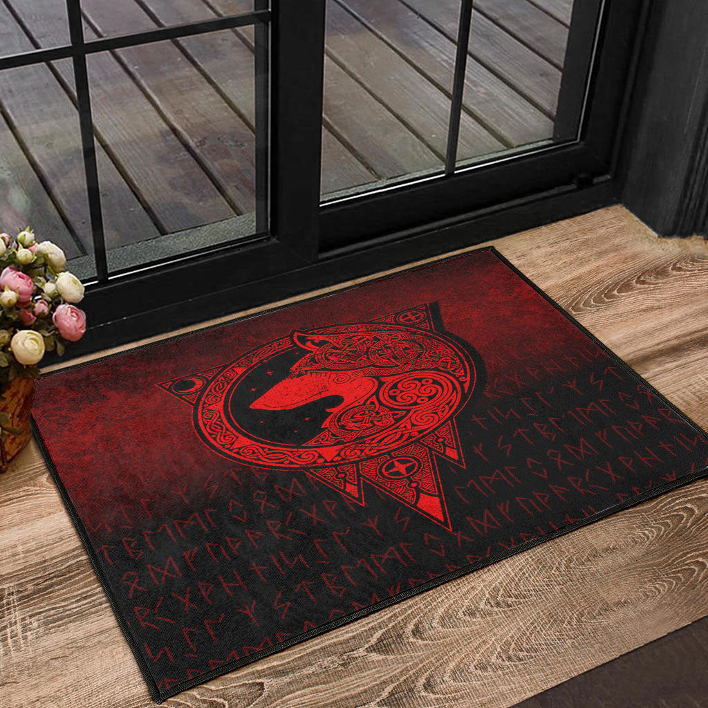 Viking Door Mat Viking Norse Wolf Red Version Door Mat RLT12