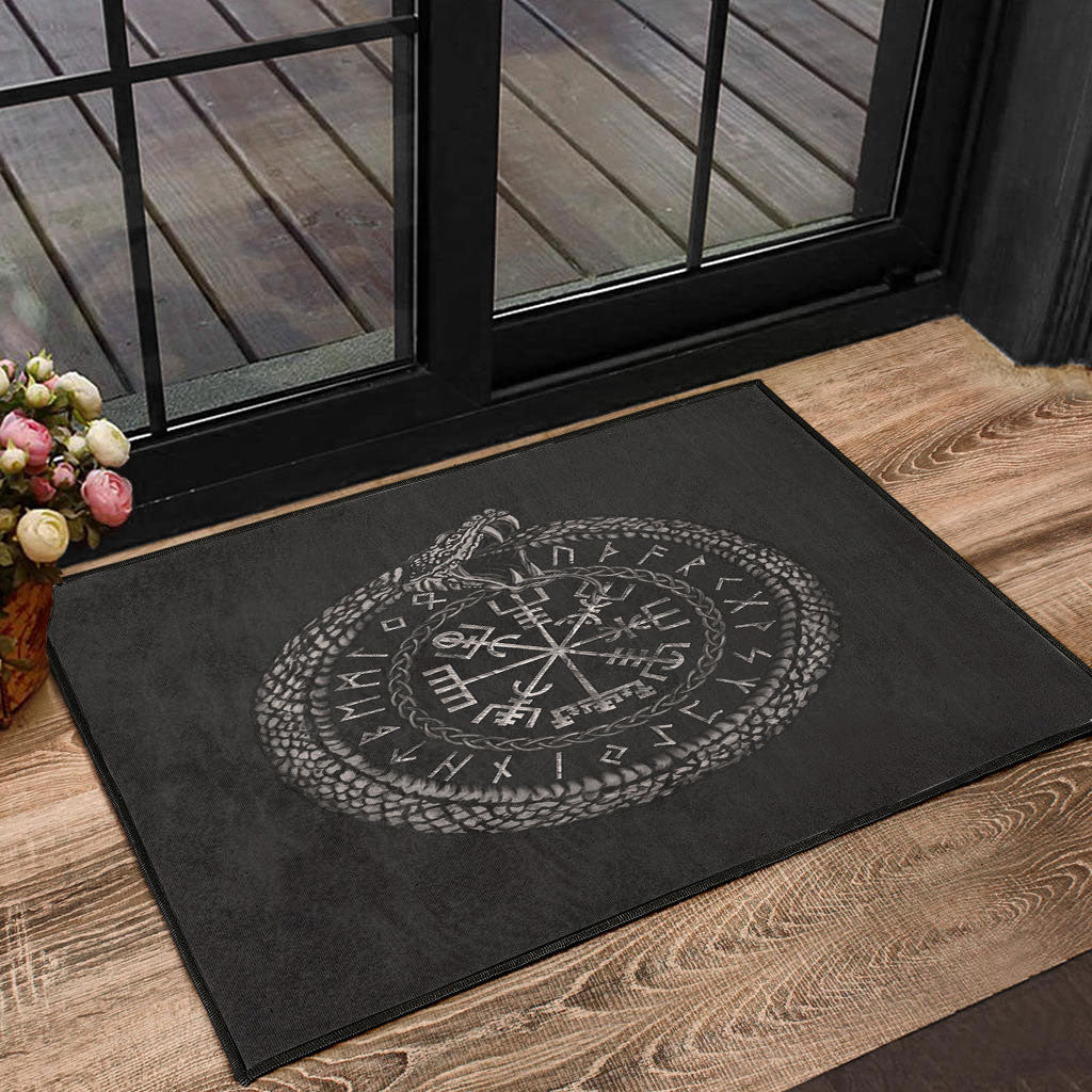Viking Door Mat Viking Vegvisir with Ouroboros and Runes Door Mat RLT12