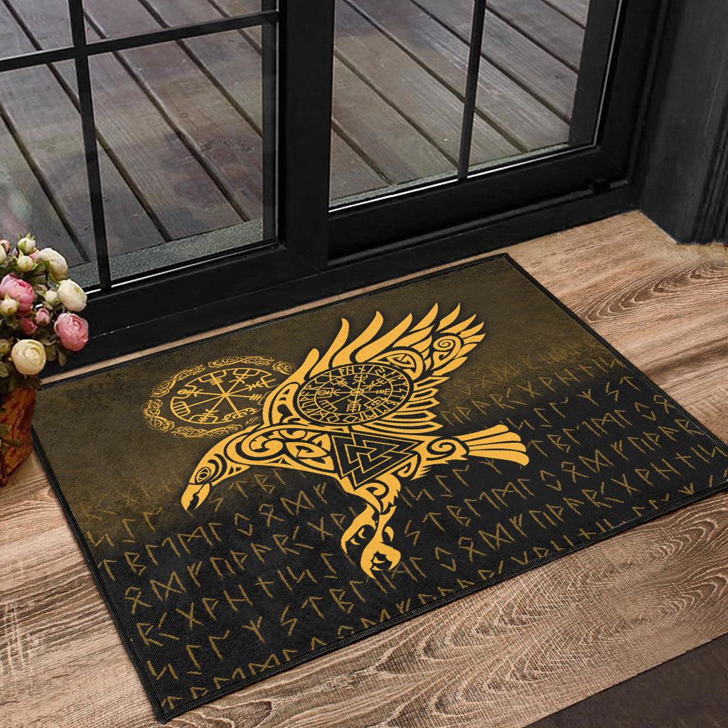 Viking Door Mat Raven Vegvisir Tattoo Gold Version Door Mat RLT12