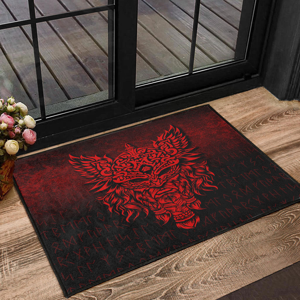 Viking Door Mat Odin The Allfather Asgard God and Chief Of Aesir Red Version Door Mat RLT12