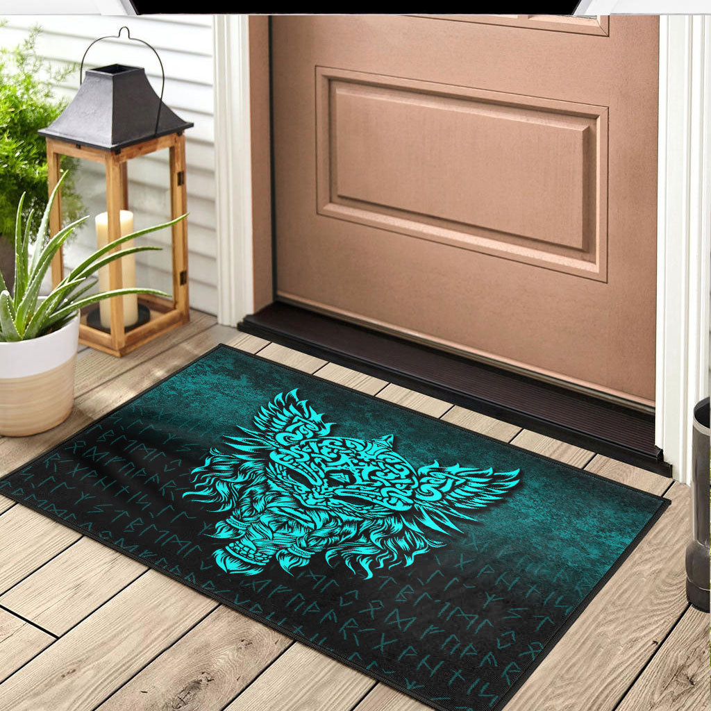 Viking Door Mat Odin The Allfather Asgard God and Chief Of Aesir Cyan Version Door Mat RLT12