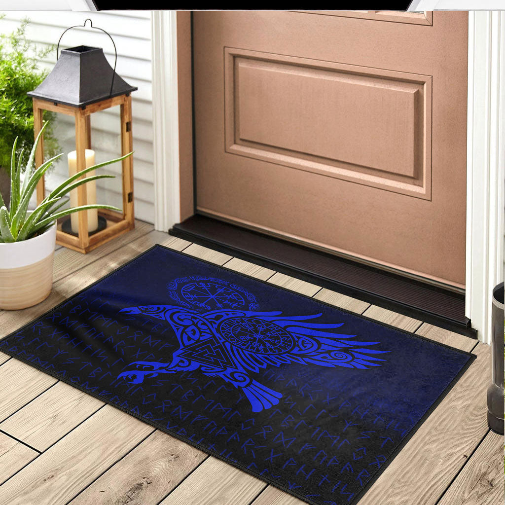 Viking Door Mat Raven Vegvisir Tattoo Blue Version Door Mat RLT12