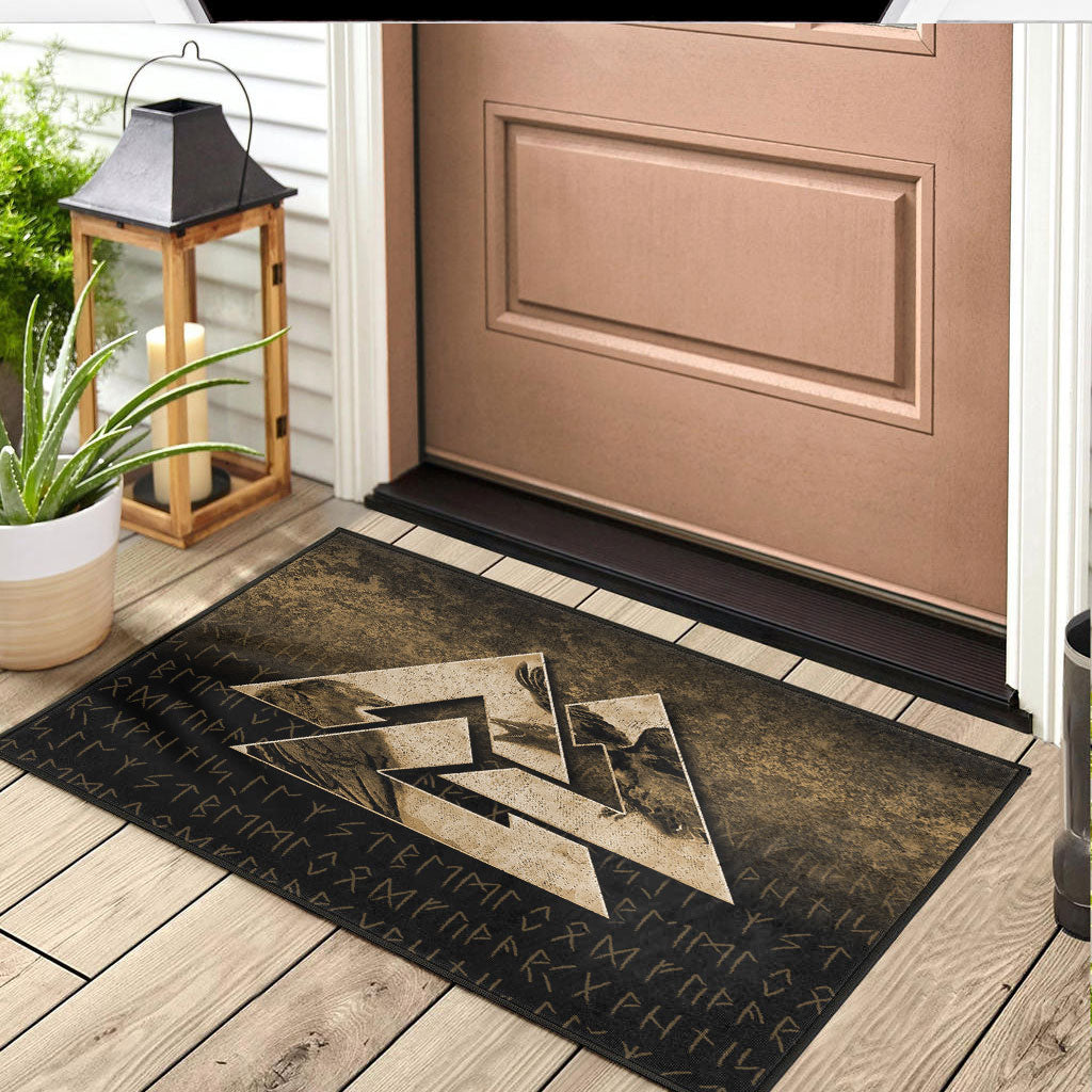 Viking Door Mat Huginn Muninn Ravens from Odin Viking Gold Version Door Mat RLT12
