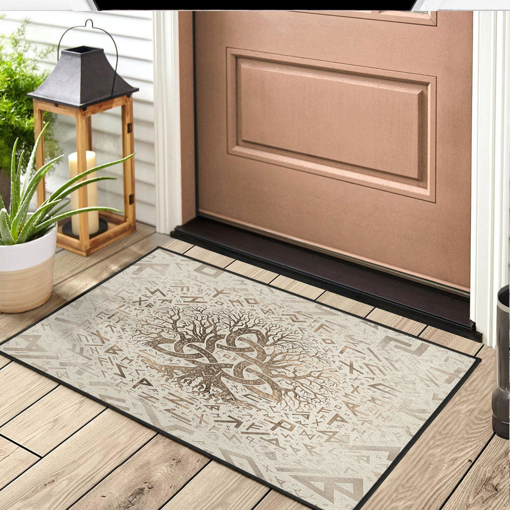 Viking Door Mat Tree Of Life with Triquetra and Futhark Pastel Gold Door Mat RLT12