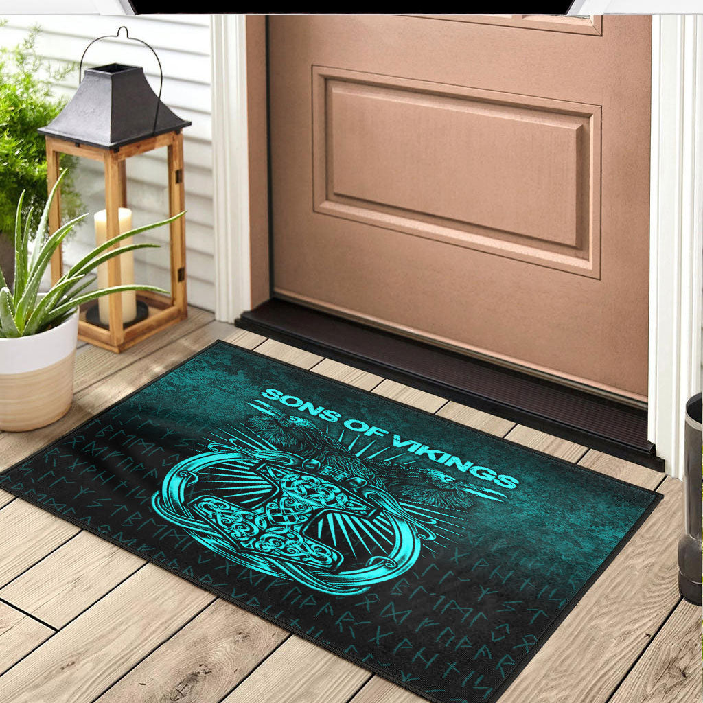 Viking Door Mat Vikings Ravens Mjolnir Cyan Version Door Mat RLT12