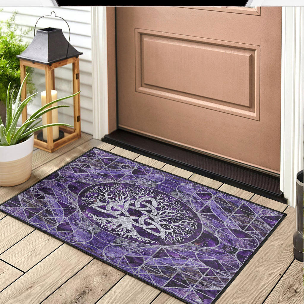 Viking Door Mat Tree Of Life with Triquetra Amethyst and Silver Door Mat RLT12