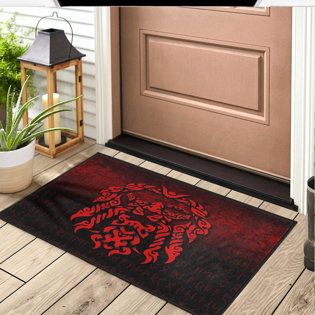 Viking Door Mat Viking God Odin Allfather In Asgard Raven God Red Version Door Mat RLT12