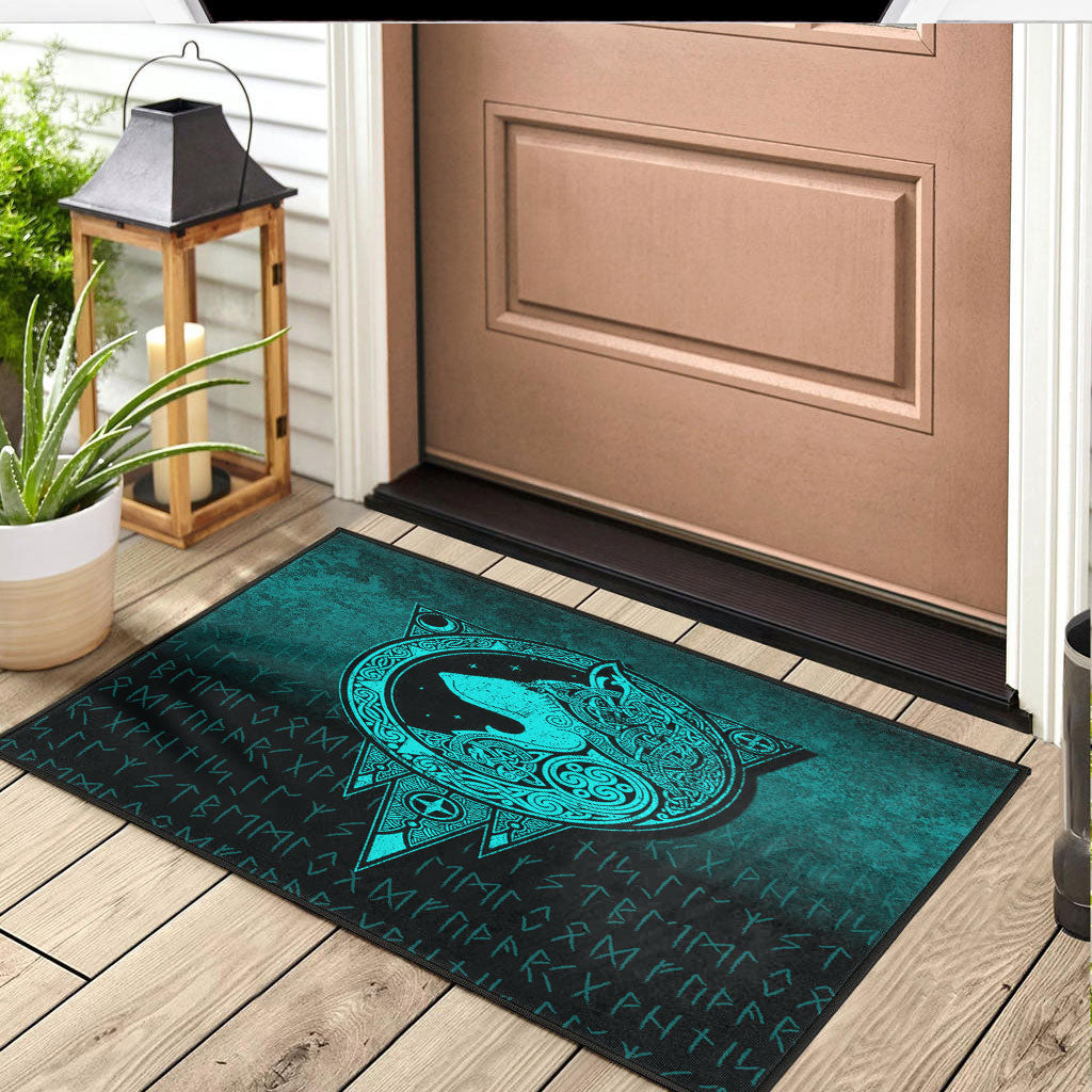 Viking Door Mat Viking Norse Wolf Cyan Version Door Mat RLT12