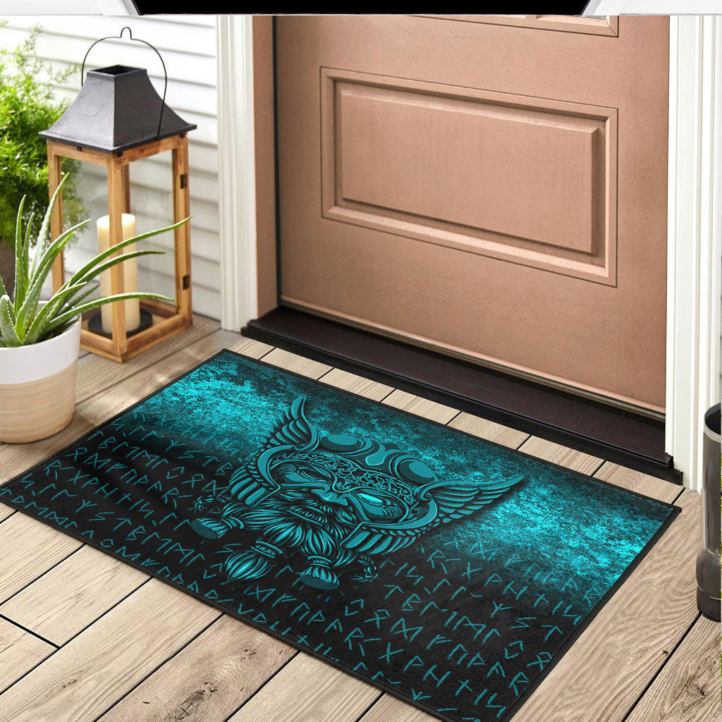Viking Door Mat Viking Odin Allfather In Asgard Cyan Version Door Mat RLT12