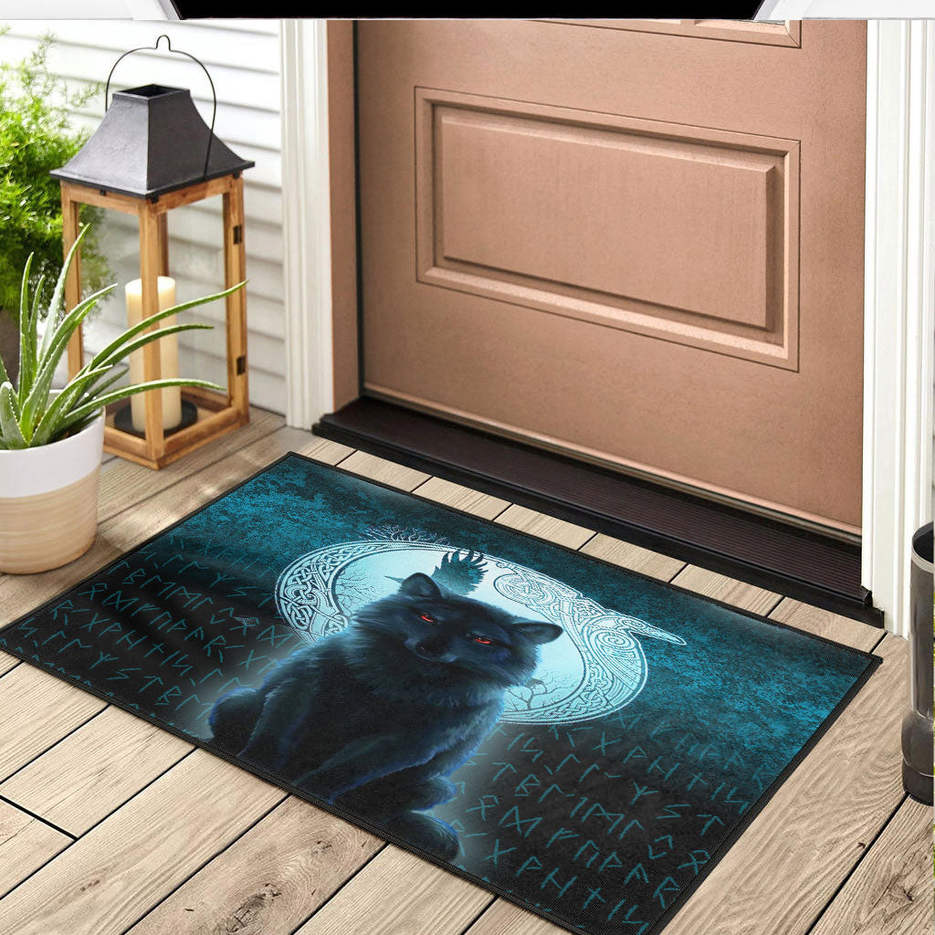 Viking Door Mat Fenrir Viking Wolf Cyan Version Door Mat RLT12