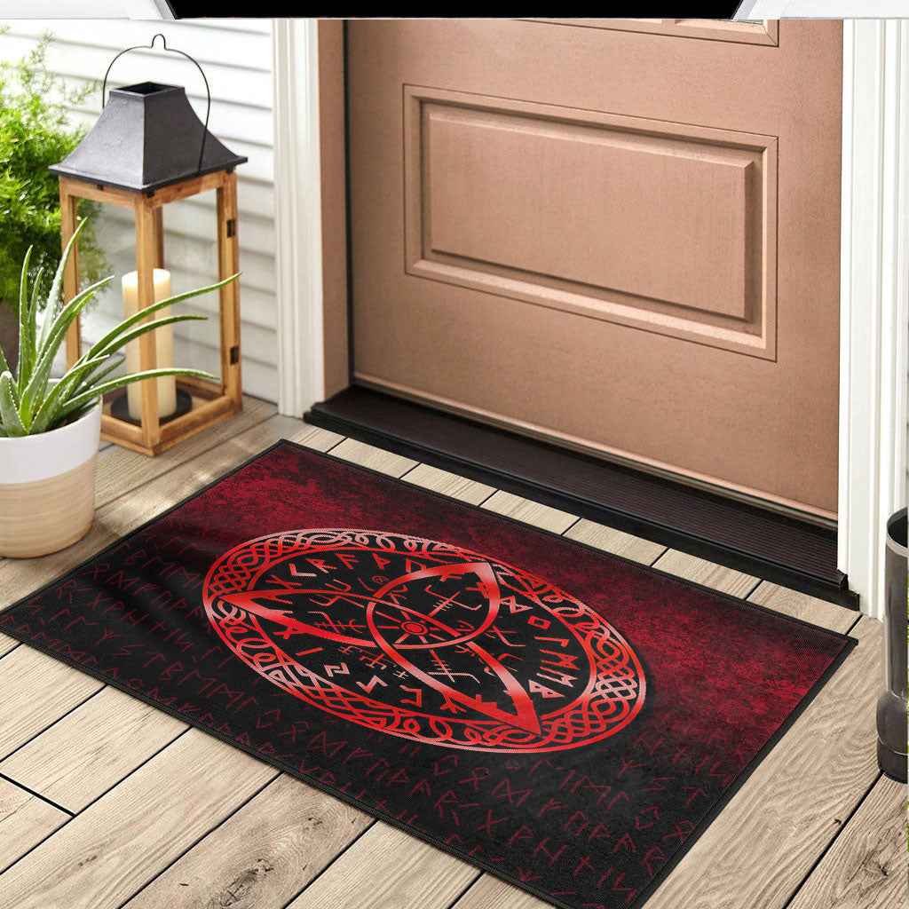 Viking Door Mat Vegvisir Nordic Viking Rune Red Version Door Mat RLT12