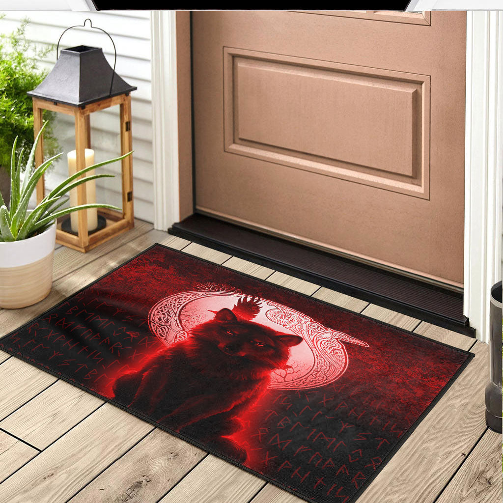 Viking Door Mat Fenrir Viking Wolf Red Version Door Mat RLT12