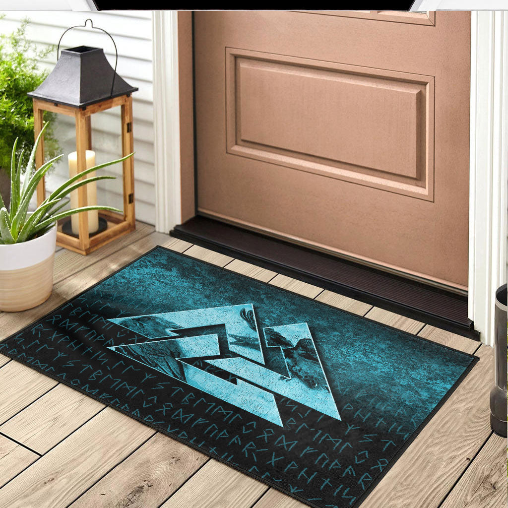 Viking Door Mat Huginn Muninn Ravens from Odin Viking Cyan Version Door Mat RLT12