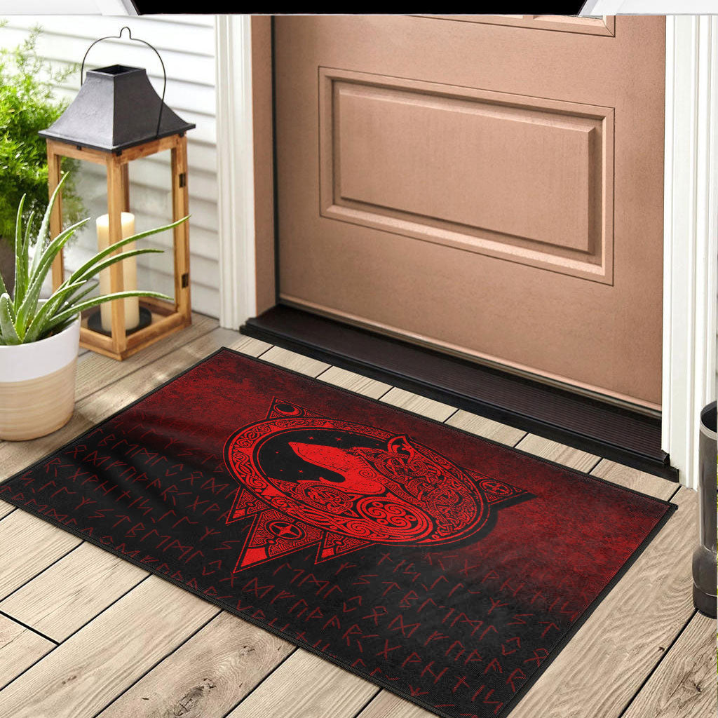 Viking Door Mat Viking Norse Wolf Red Version Door Mat RLT12
