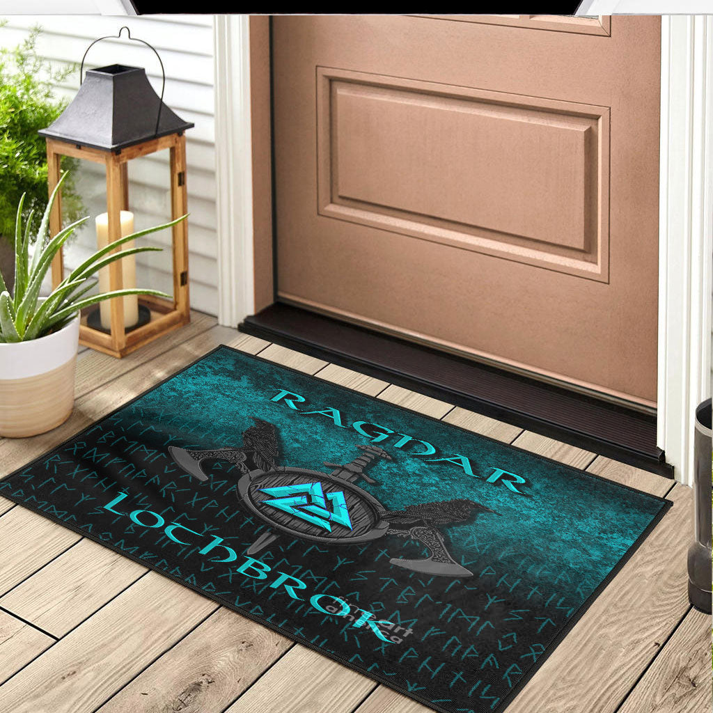 Viking Door Mat Ragnar Lothbrok Ragnar Lodbrok Viking Warrior Cyan Version Door Mat RLT12
