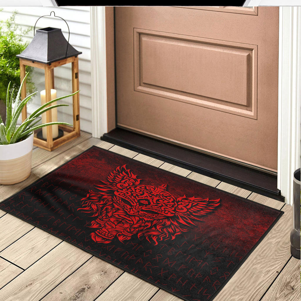 Viking Door Mat Odin The Allfather Asgard God and Chief Of Aesir Red Version Door Mat RLT12