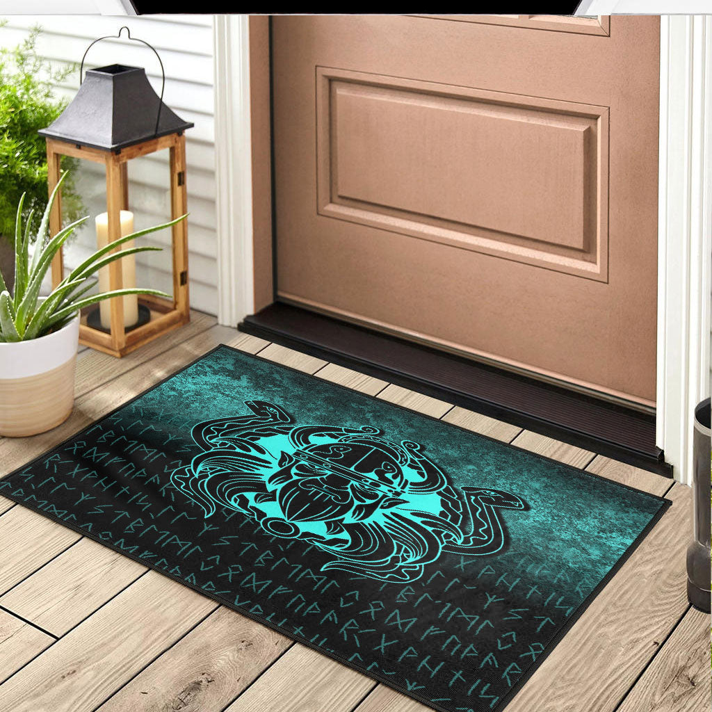 Viking Door Mat Nordic Warrior Valhalla Norse Cyan Version Door Mat RLT12